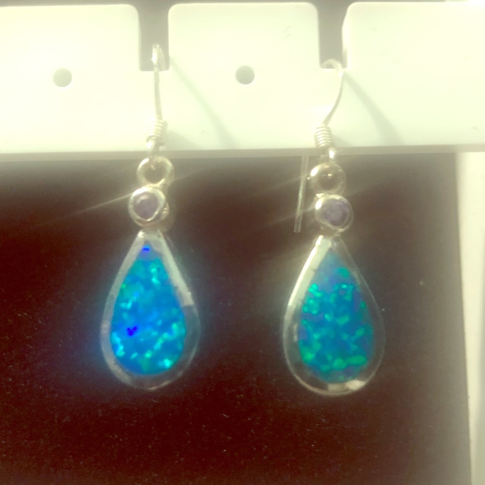 Authentic Opal & Amethyst sterling silver earrings